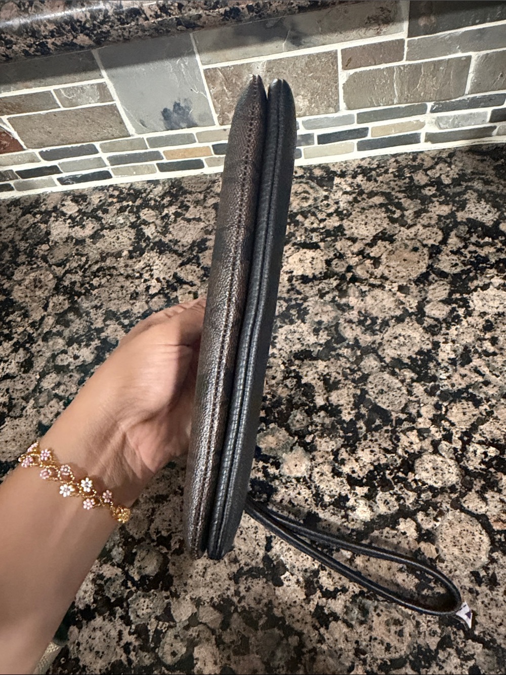 Coach Brown/Black Signature double zipWristlet with Gold Hardware - Picture 5 of 7